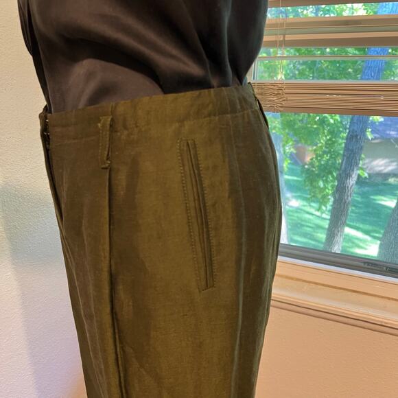 Kate Hill Dark Green Linen High Rise Relaxed Fit Trouser Pants Size 12 - Picture 6 of 13